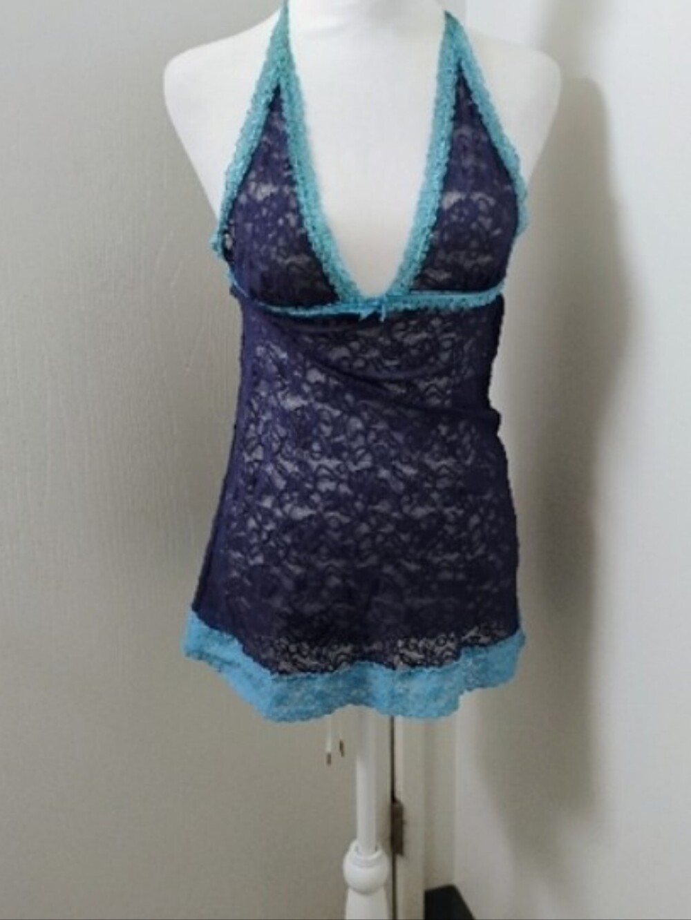 Victoria's Secret Y2k Style Sheer Lace Blue Contrast Cami Top Sz S